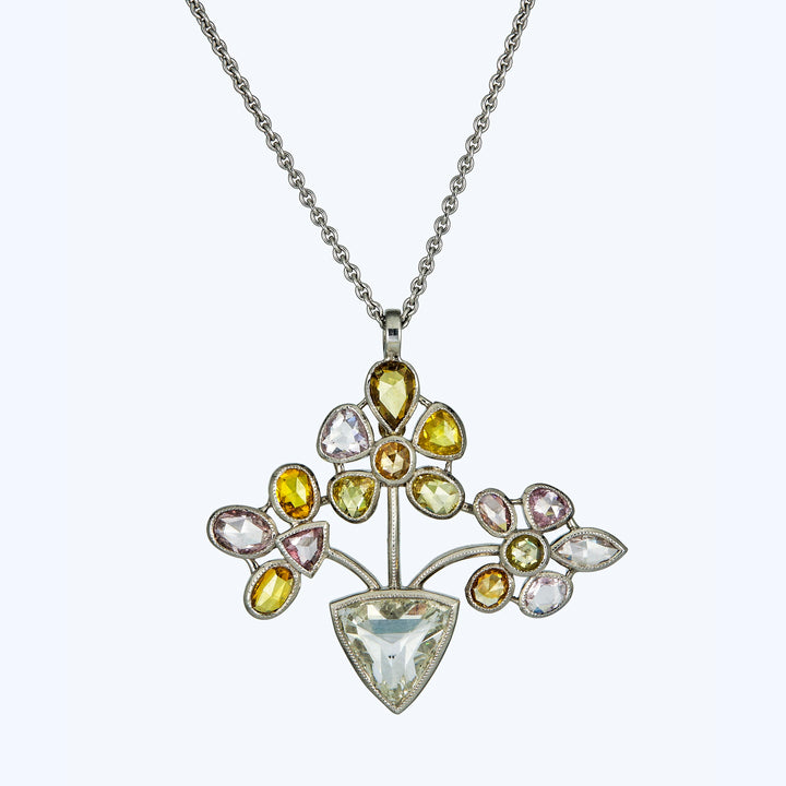 Platinum Fancy Color Diamond And Diamond Pendant On 14K Wg Chain
