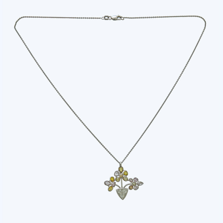 Platinum Fancy Color Diamond And Diamond Pendant On 14K Wg Chain