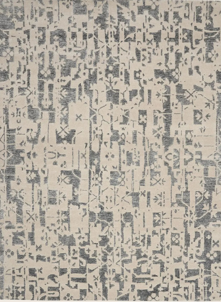 Grey & Cream Essentials Modern Bamboo Silk Wool Rug