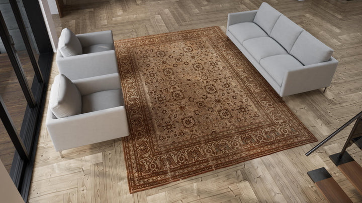 Brown Antique Persian Tabriz Rug - 9' x 12'3"