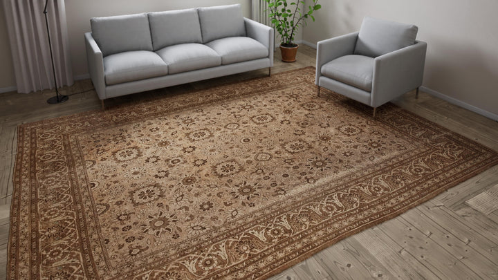 Brown Antique Persian Tabriz Rug - 9' x 12'3"