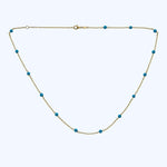 18Ky Italian Contemporary Chain Turquoise Necklace W/14 Small Turquoise Beads