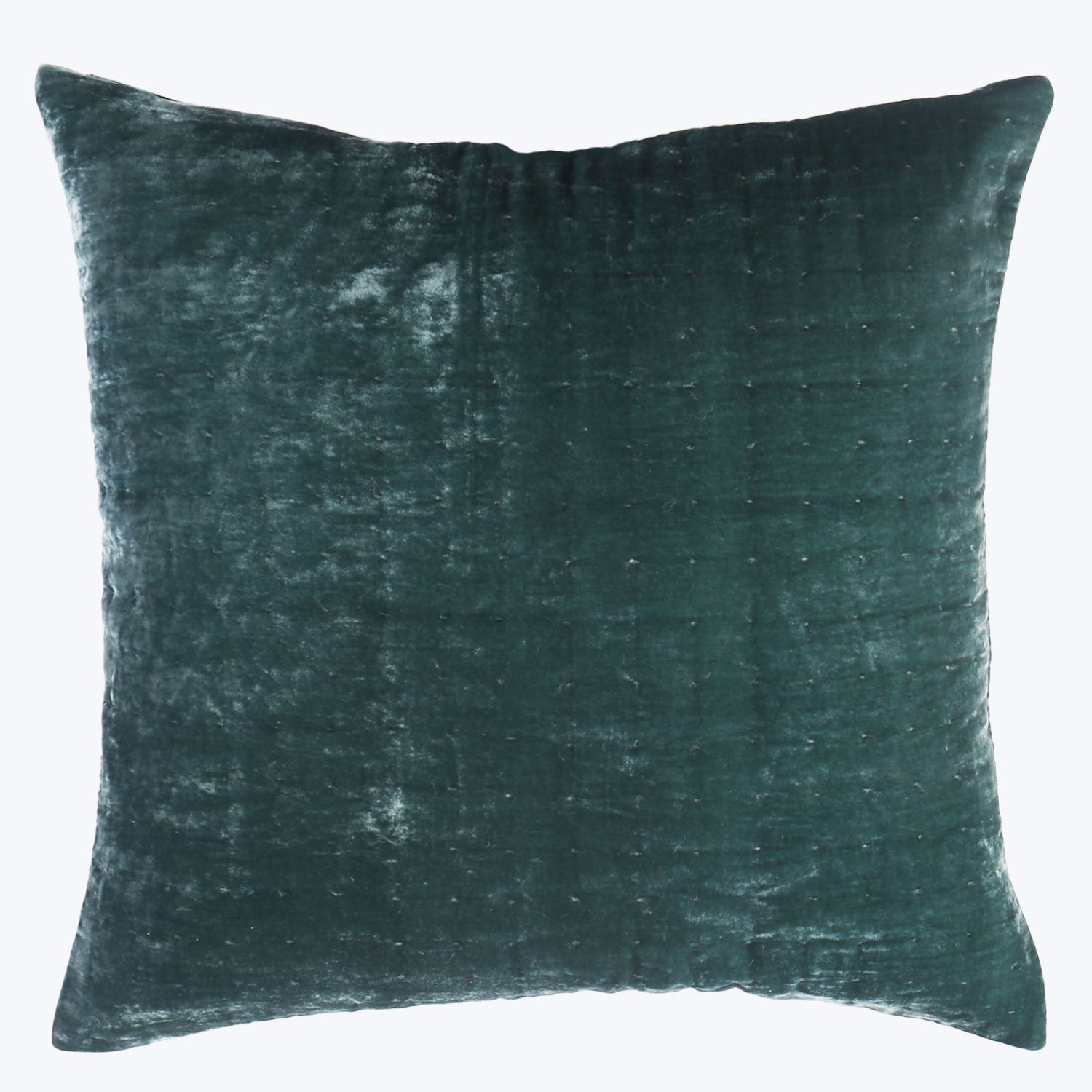 Soft, plush dark green velvet square pillow with piped edges.