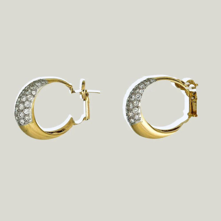 Vintage 18K Yellow Gold Diamond Hoop Earrings