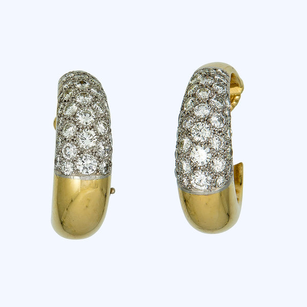 Vintage 18K Yellow Gold Diamond Hoop Earrings