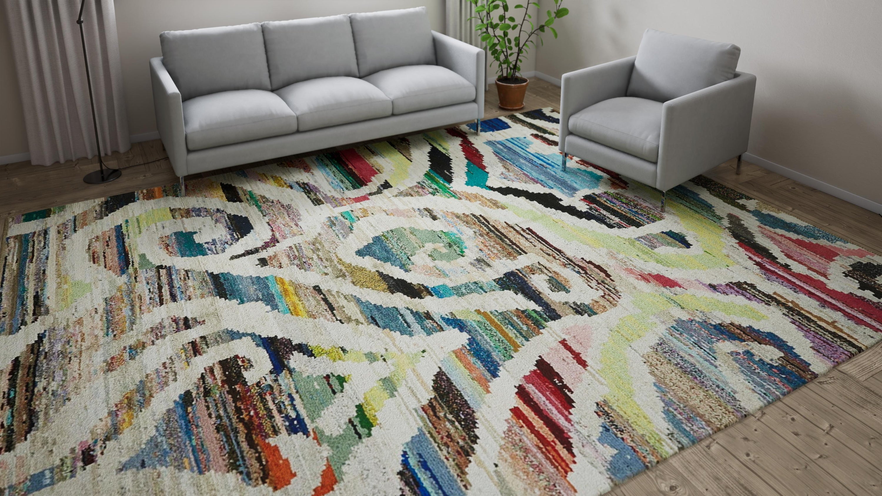 Multicolored Abstract Moroccan Wool & Cotton Rug - 10'3" x 13'2"