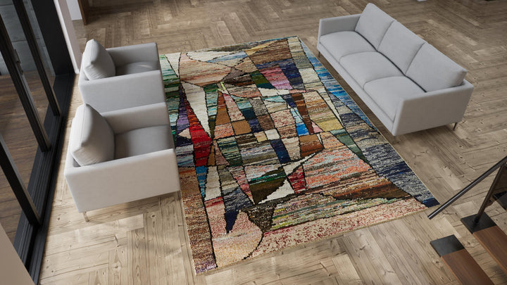 Multicolored Moroccan Wool Cotton Blend Rug - 8'3" x 12'7"