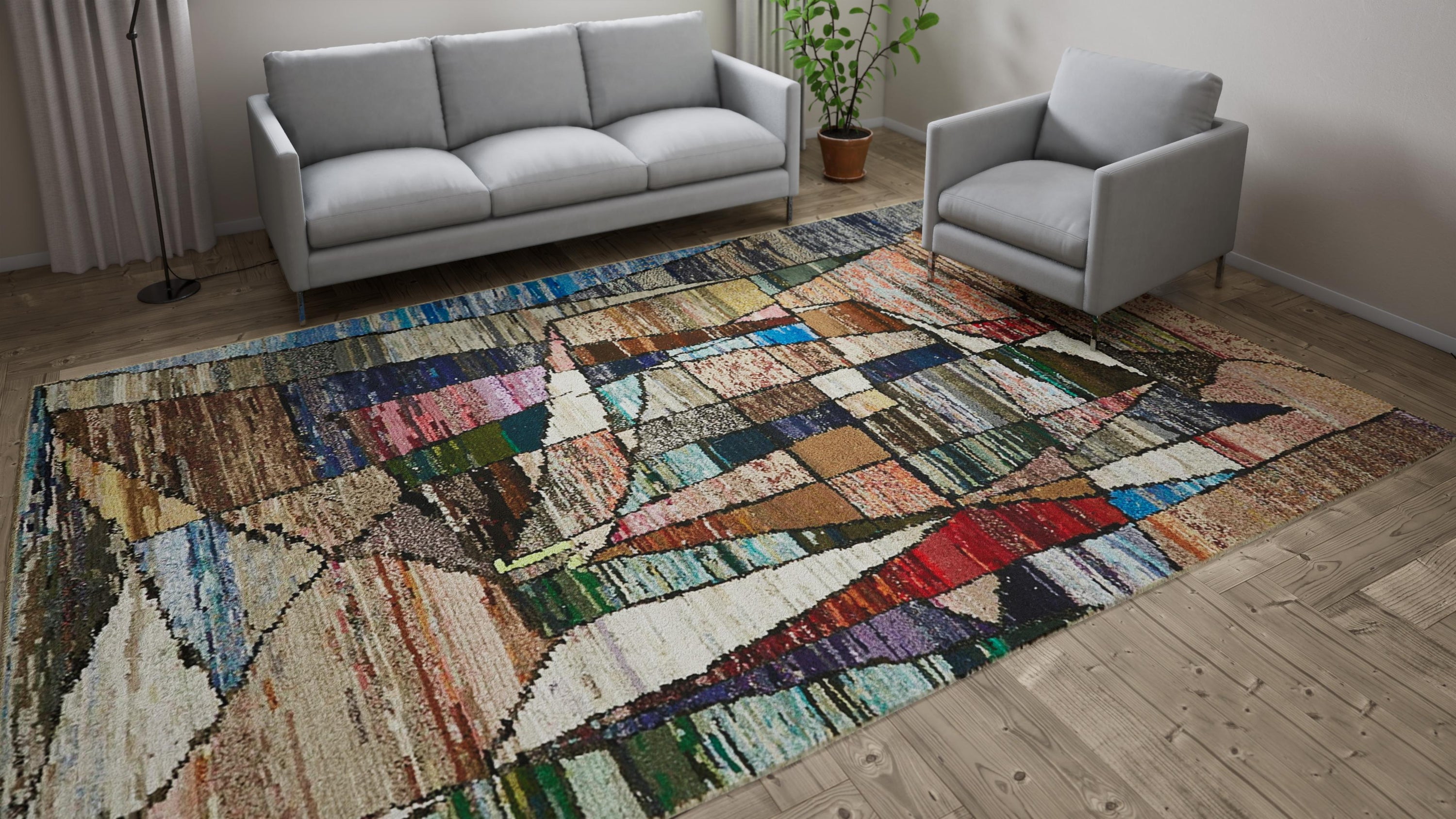 Multicolored Moroccan Wool Cotton Blend Rug - 8'3" x 12'7"