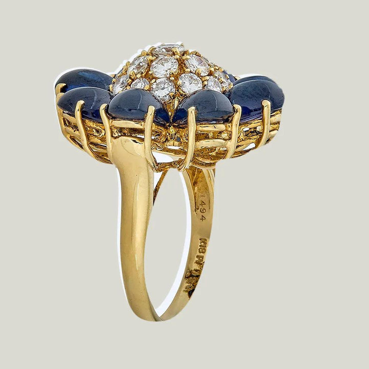 Vintage 18K Yellow Gold, Sapphire, And Diamond Ring