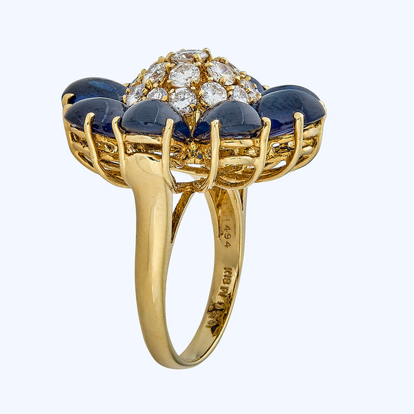 Vintage 18K Yellow Gold, Sapphire, And Diamond Ring