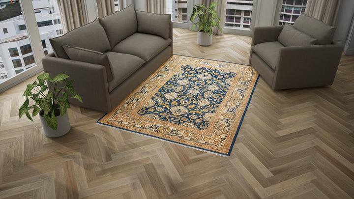 Blue Traditional Wool Rug - 6'1" x 9'