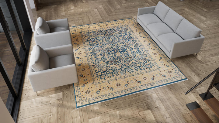 Blue Traditional Wool Rug - 9' x 11'10"