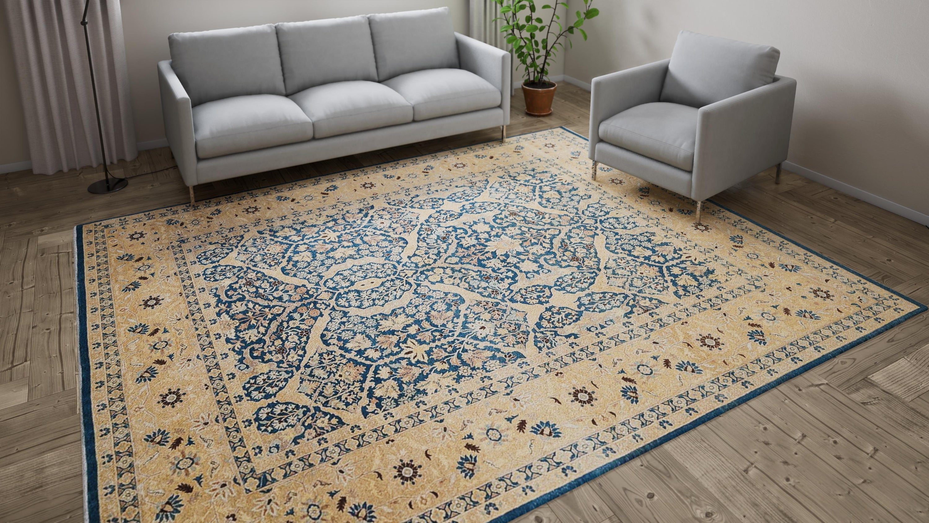 Blue Traditional Wool Rug - 9' x 11'10"