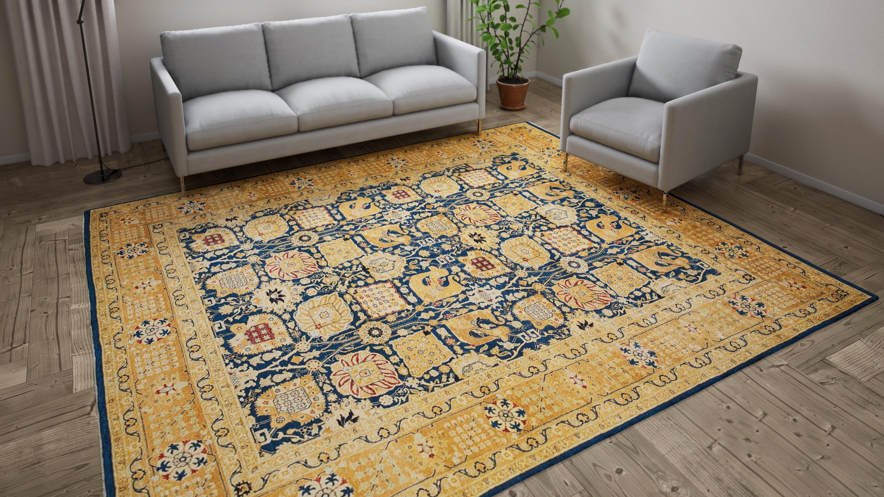 Blue Traditional Wool Rug - 9'1" x 10'6"