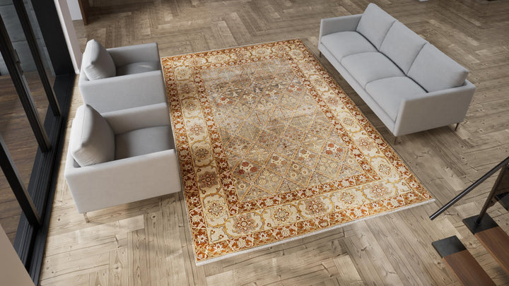 Brown Traditional Wool Rug - 8'10" x 12'1"