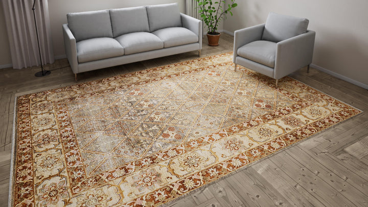 Brown Traditional Wool Rug - 8'10" x 12'1"