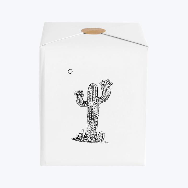 Milk carton with Saguaro cactus illustration and tan pull tab.