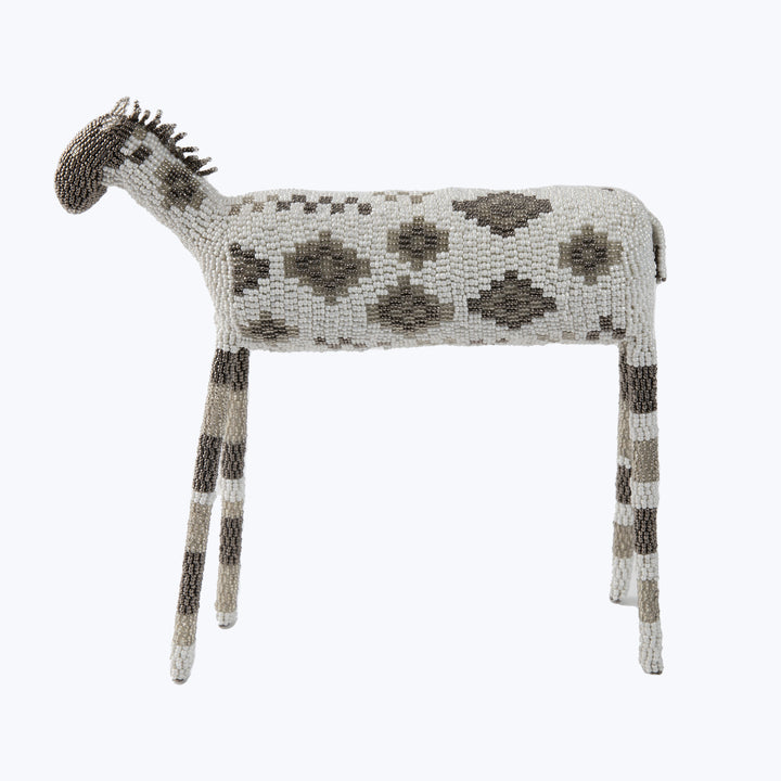 Medium Beaded Animal, White & Silver