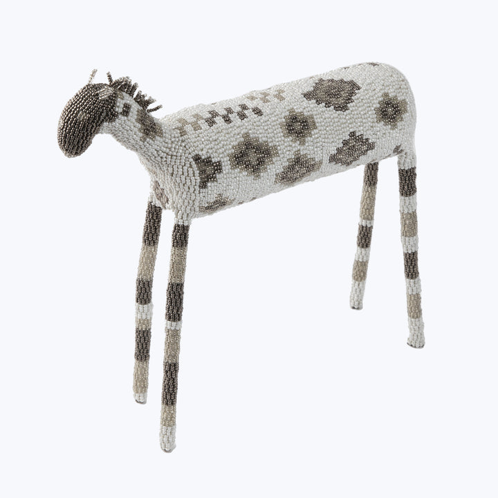 Medium Beaded Animal, White & Silver