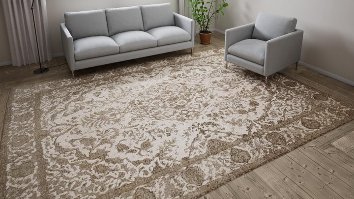 Brown Vintage Traditional Wool Rug - 9'3" x 12'7"