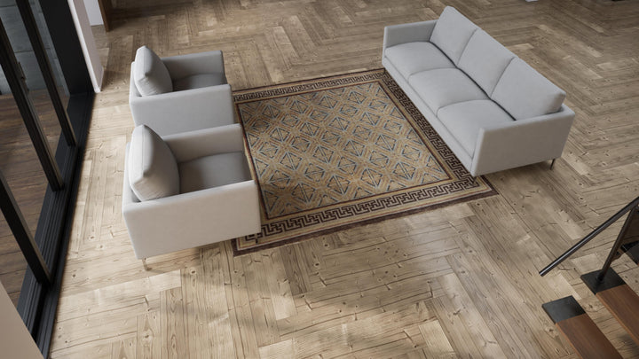 Brown Traditional Wool Rug - 8'1" x 8'2"