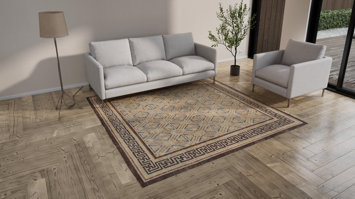 Brown Traditional Wool Rug - 8'1" x 8'2"