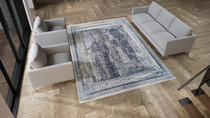Grey Modern Wool Silk Blend Rug - 8'10" x 11'11"