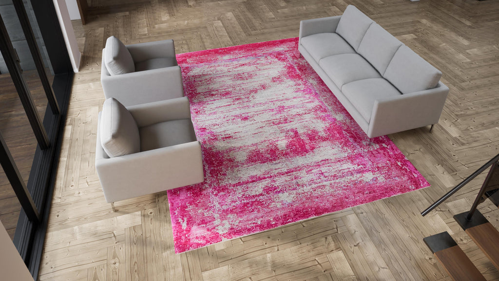 Pink Modern Wool Silk Blend Rug - 8'11" x 11'8"