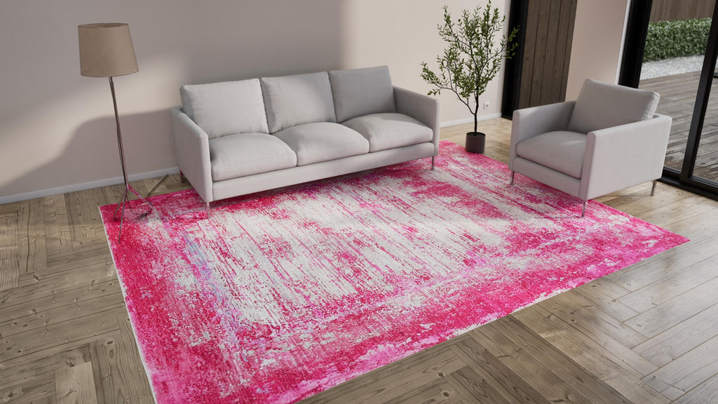 Pink Modern Wool Silk Blend Rug - 8'11" x 11'8"