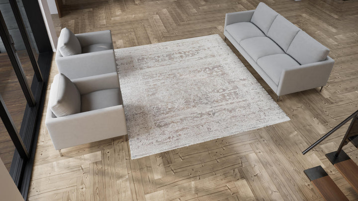 Grey Traditional Wool Silk Blend Rug - 8'2" x 9'4"