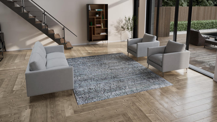 Black Sabideh Nu Vibrant Modern Silk Rug - 8'1" x 10'2"