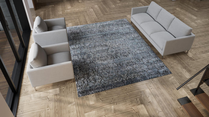 Black Sabideh Nu Vibrant Modern Silk Rug - 8'1" x 10'2"