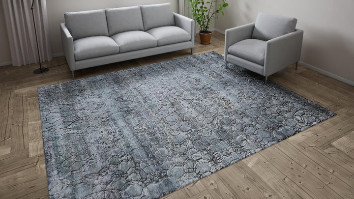 Black Sabideh Nu Vibrant Modern Silk Rug - 8'1" x 10'2"