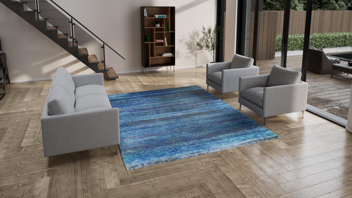 Blue Sabideh Nu Vibrant Modern Wool Silk Blend Tibetan Rug - 8'1" x 10'2"