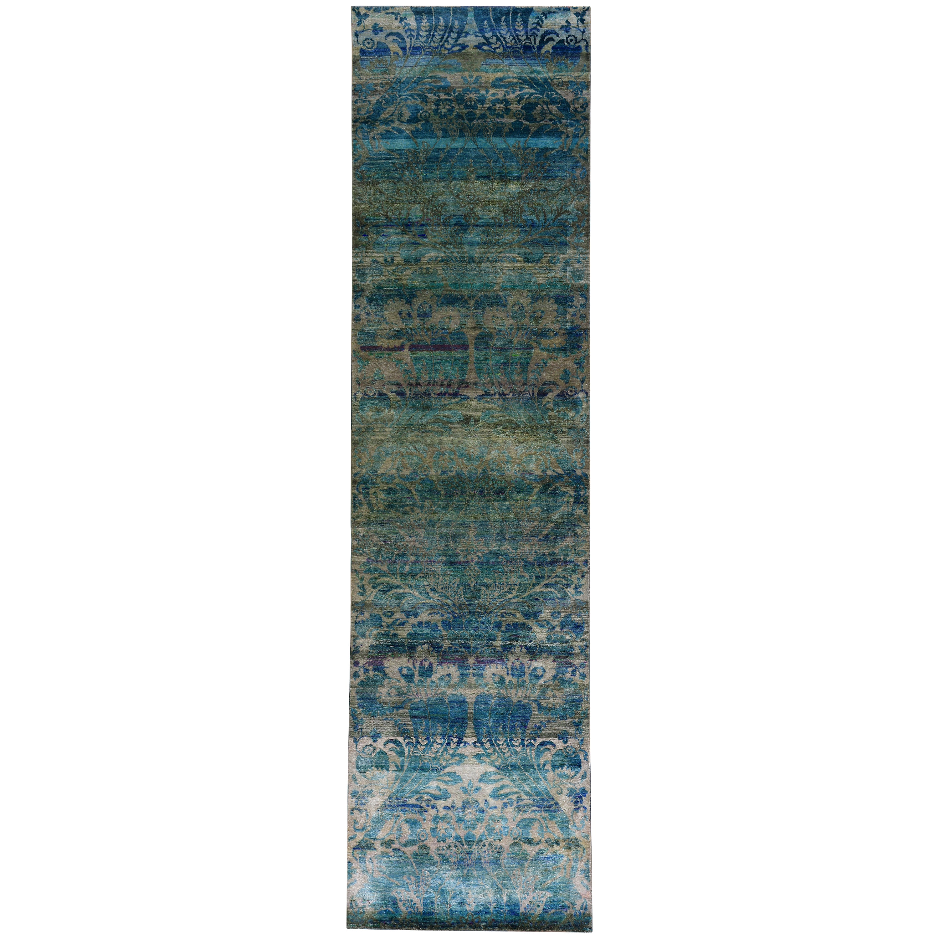 Blue Alchemy Contemporary Silk Runner - 3'1" x 11'7"