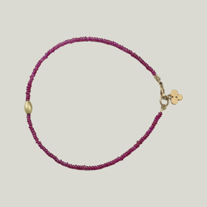 22K Yellow Gold Rice Bead & Charm Ruby Bracelet