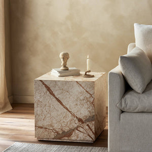 Cube with marble-like pattern in creamy hue, elegant and luxurious. - hover
