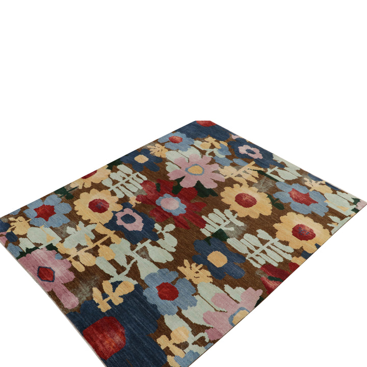 Multicolored Contemporary Wool Rug - 7'10" x 9'10"