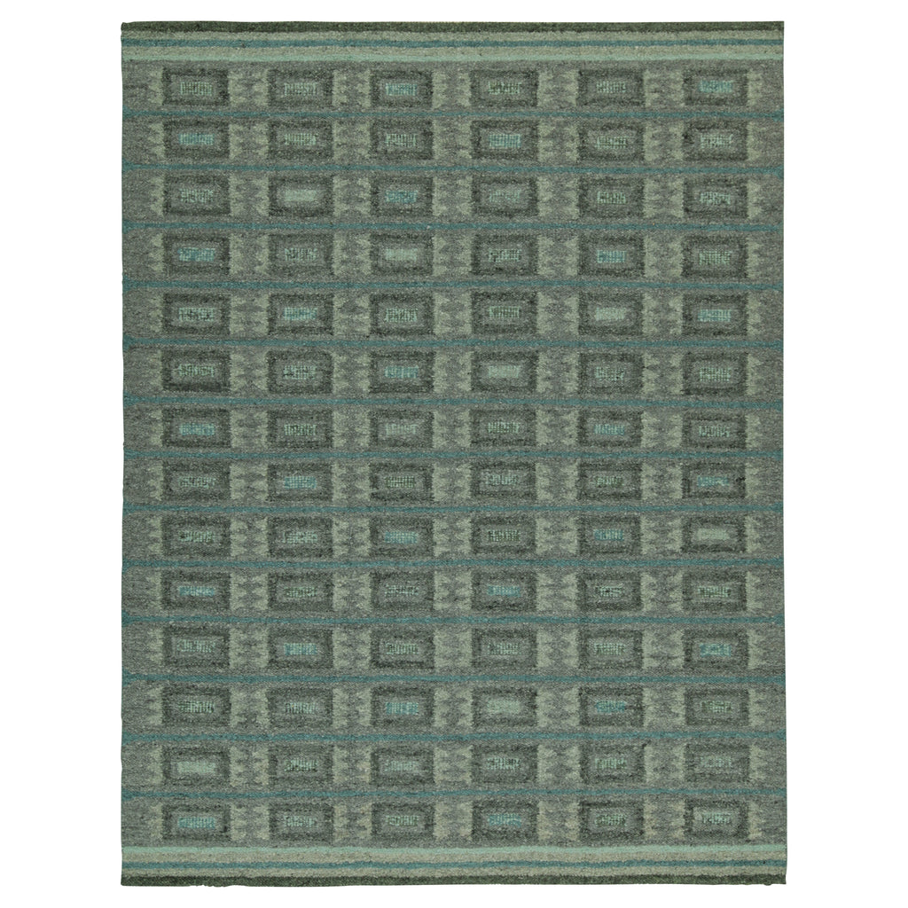 Green Swedish Inspired Flatweave Wool Rug - 9'4" x 12'