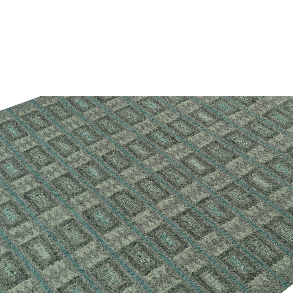 Green Swedish Inspired Flatweave Wool Rug - 9'4" x 12'