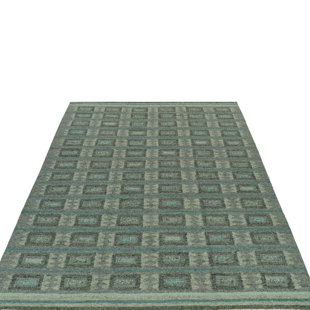 Green Swedish Inspired Flatweave Wool Rug - 9'4" x 12'