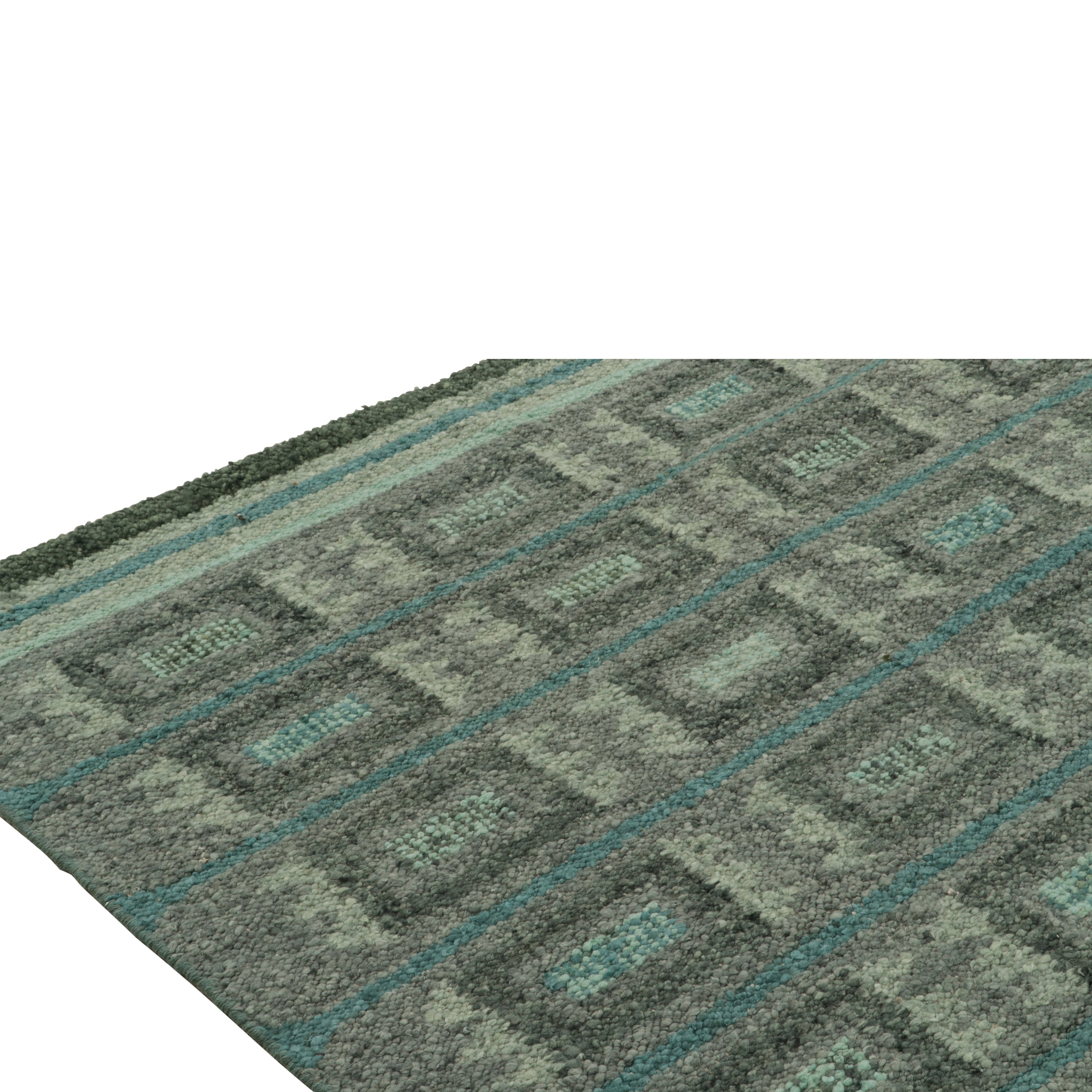 Green Swedish Inspired Flatweave Wool Rug - 9'4" x 12'