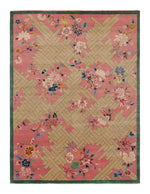 Pink & Brown Art Deco Wool Rug - 7'9" x 10'4"