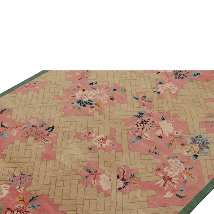 Pink & Brown Art Deco Wool Rug - 7'9" x 10'4"