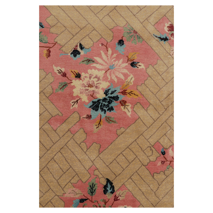 Pink & Brown Art Deco Wool Rug - 7'9" x 10'4"