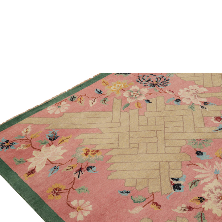 Pink & Brown Art Deco Wool Rug - 7'9" x 10'4"