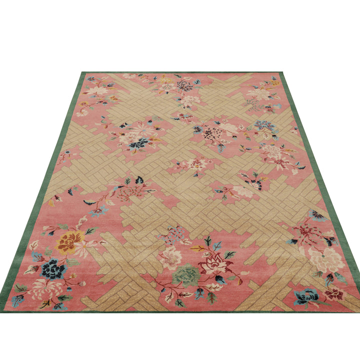 Pink & Brown Art Deco Wool Rug - 7'9" x 10'4"