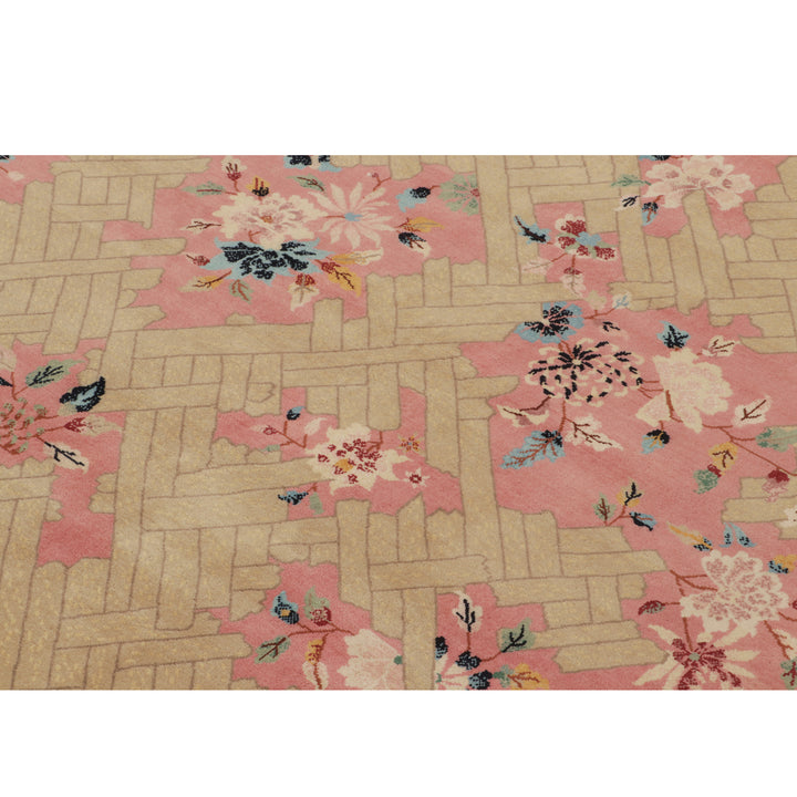 Pink & Brown Art Deco Wool Rug - 7'9" x 10'4"