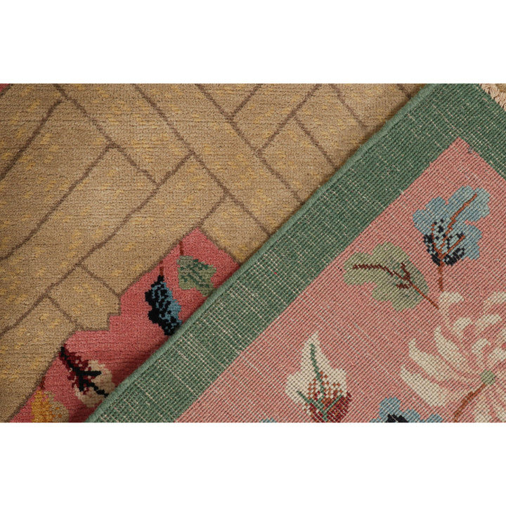 Pink & Brown Art Deco Wool Rug - 7'9" x 10'4"