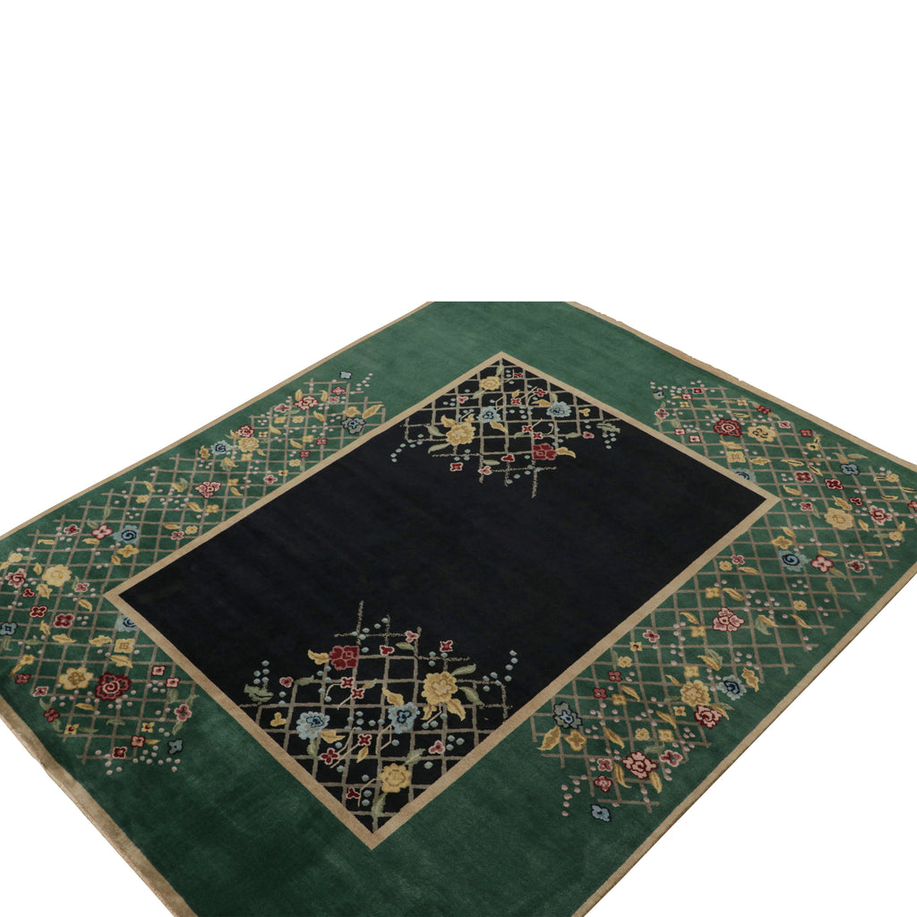 Green & Black Art Deco Wool Cotton Blend Rug - 8'2" x 9'10"